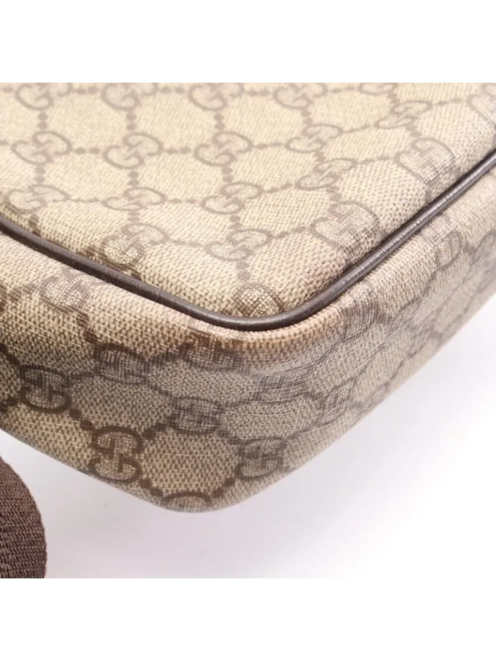 Gucci Shoulder Bag GG Plus Beige Brown Co Ting Canvas Leather Split